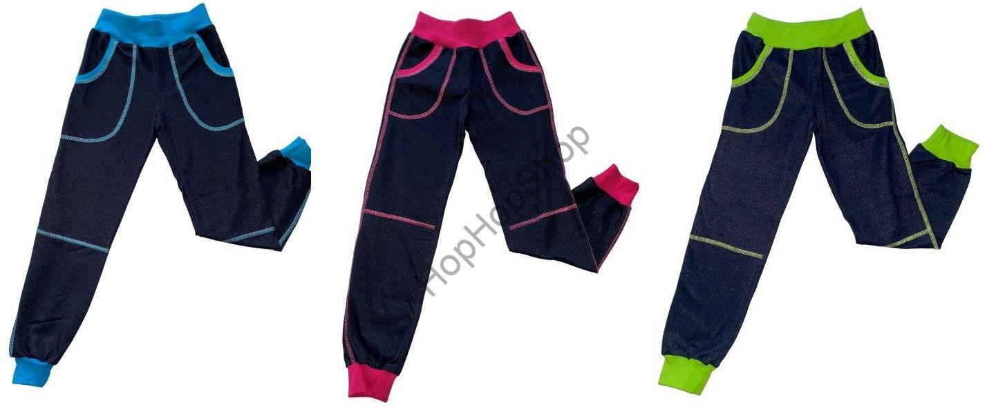 Tepláky GUDO riflový vzhled, modré prošívání, 98% bavlna