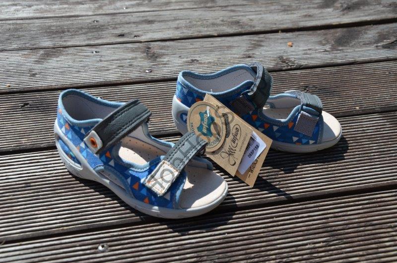 Befado Sunny 065X158 sandálky s koženou stélkou, světle modré, potisk