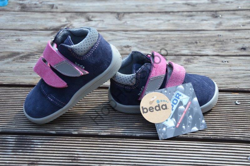 Beda barefoot BF 0001/W/M OCEAN SHINE celoroční, kožené, kotníkové, membrána, dívčí, 2SZ, tm. modré