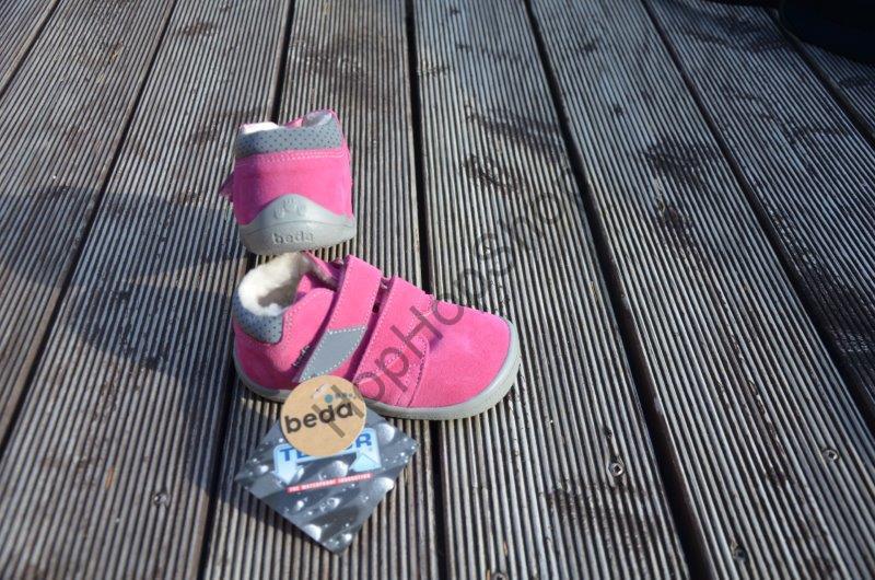 Beda barefoot BF 0001/W/MK REBECCA zima, kožené, kotníkové, membrána, zateplení, dívčí, 2SZ, růžové