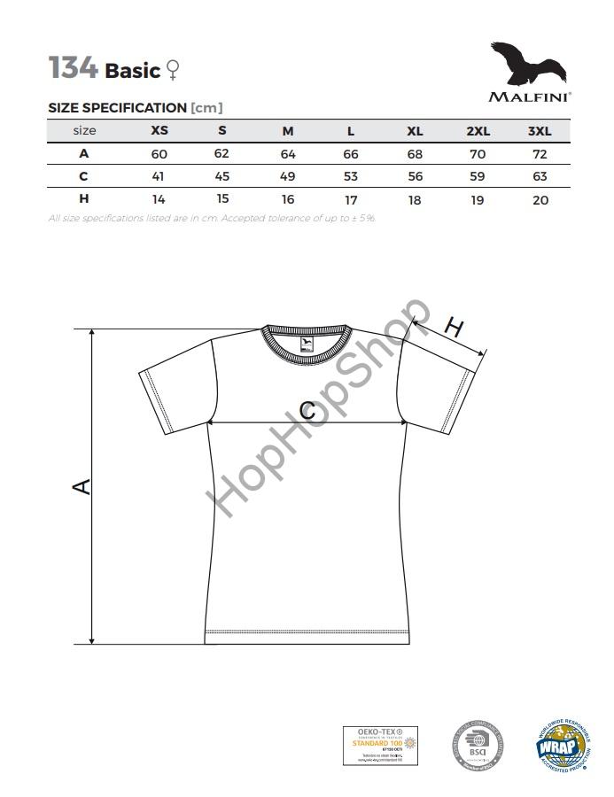 MALFINI BASIC 134-14, triko, dámské, 100% bavlna, azurově modrá