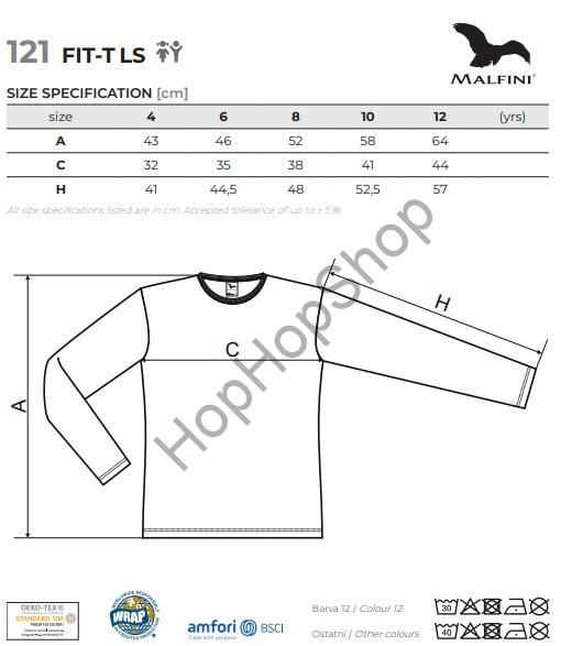 Malfiny FIT-T LS 121-05, triko, královská modrá, jednobarevné, dl. rukáv, 100% bavlna
