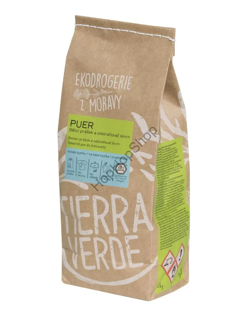 Tierra Verde Puer – bělicí prášek a odstraňovač skvrn na bázi kyslíku, Certifikát Ecogarantie, 1000g