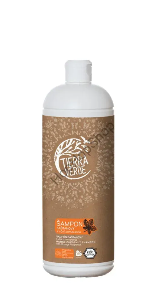 Tierra Verde Kaštanový šampon pro posílení vlasů s vůní pomeranče, Certifikát Ecogarantie, 1000ml