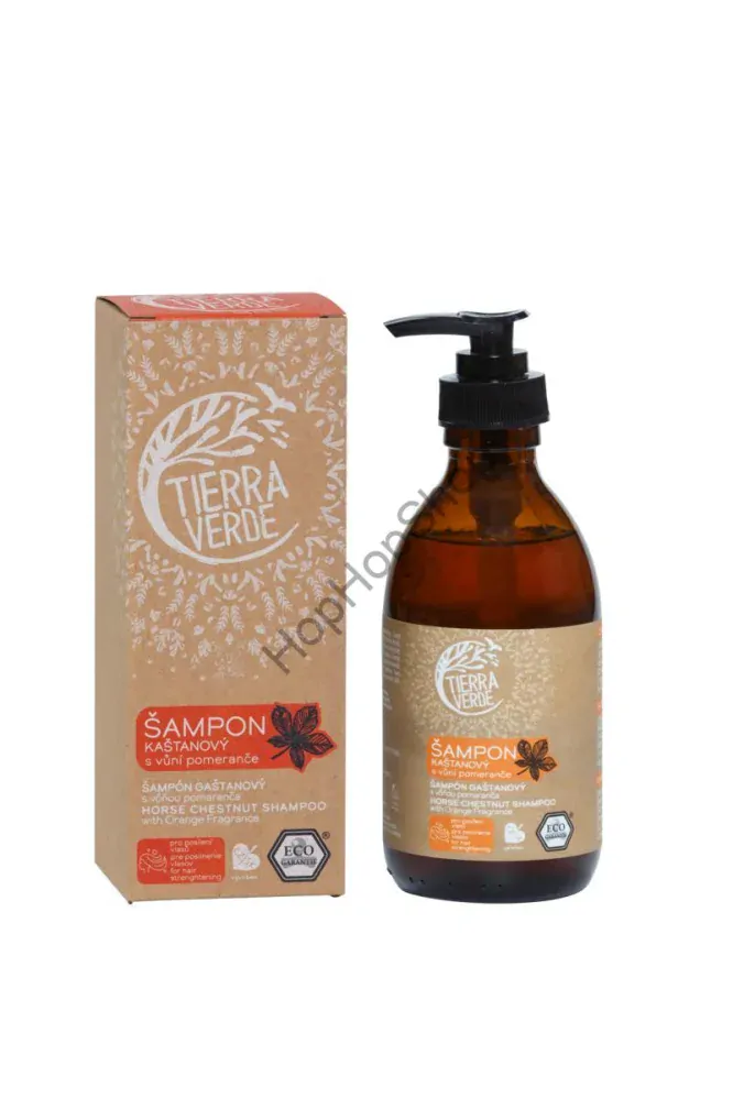 Tierra Verde Kaštanový šampon pro posílení vlasů s vůní pomeranče, Certifikát Ecogarantie, 230ml