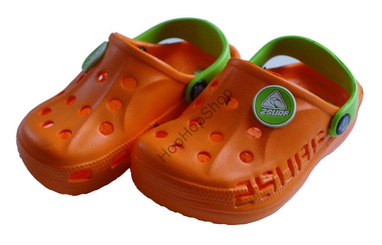 2Surf nazouváky, kroksy, oranžové, zelený pásek, vel. 29