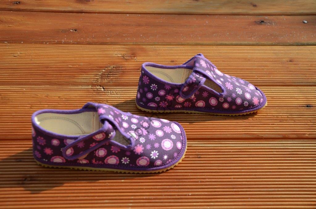 Beda barefoot 060010/W bačkorky, dívčí, fialové, kvítka