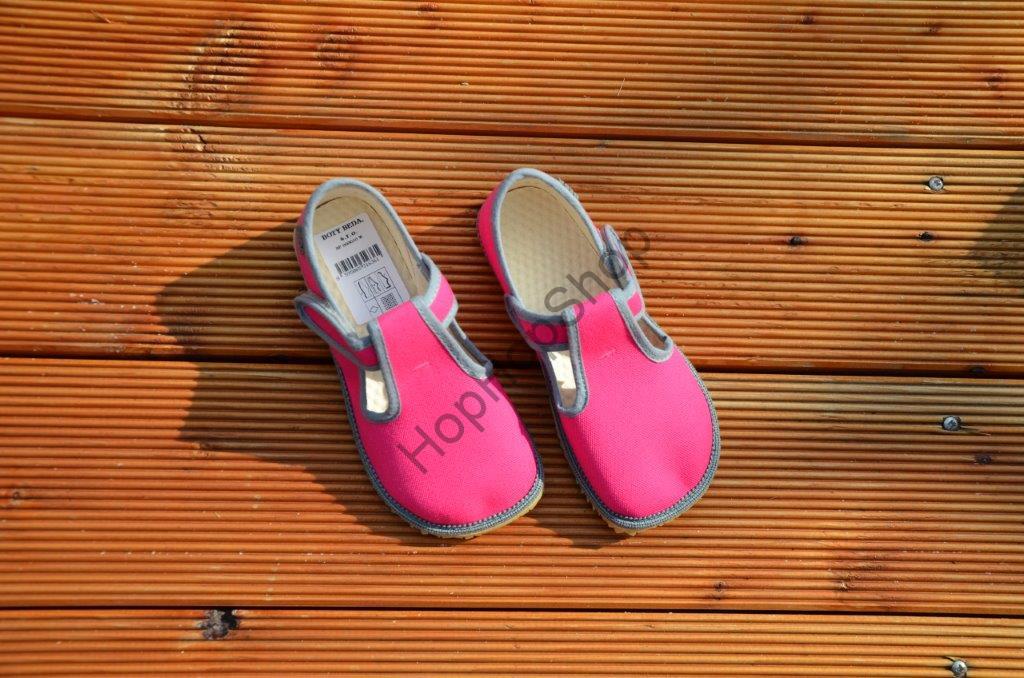 Beda barefoot 060010/W bačkorky, dívčí, malinové, šedý lem
