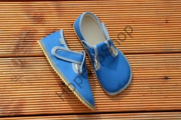 Beda barefoot 060010/W bačkorky, chlapecké, modré, šedý lem