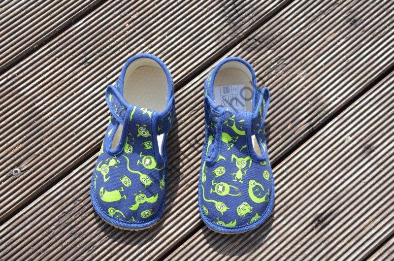 Beda barefoot 060010/W bačkorky, chlapecké, modré, příšerky