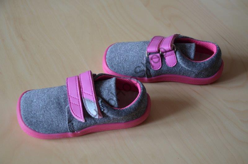 Beda barefoot BF 0001/W/N SOFT CANDY celoroční, softshellové, nízké, dívčí, suchý zip, šedá/růžová