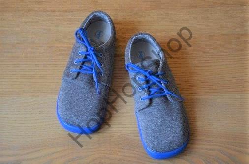 Beda barefoot BF 0001/N/SOFT SKY celoroční, softshellové, nízké, chlapecké, tkaničky, šedá/modrá