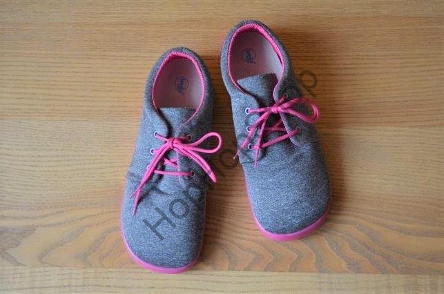 Beda barefoot BF 0001/N/SOFT CANDY celoroční, softshellové, nízké, dívčí, tkaničky, šedá/růžová