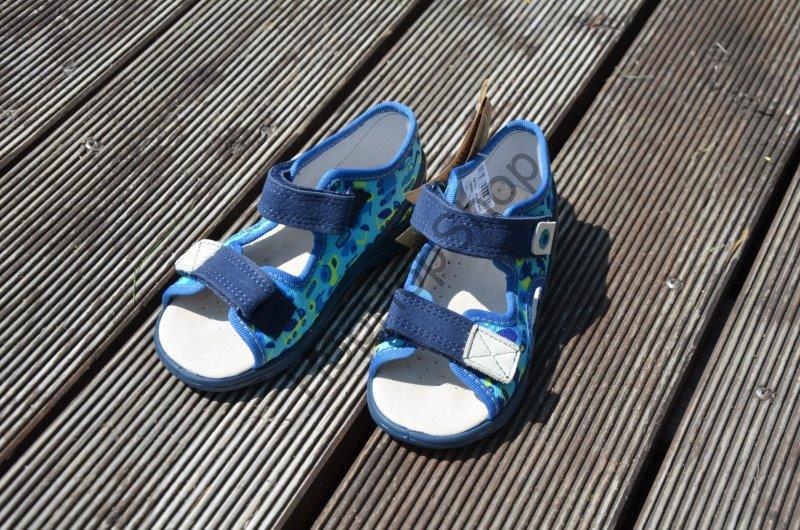 Befado Sunny 065P156 sandálky s koženou stélkou, modré, stavební auta