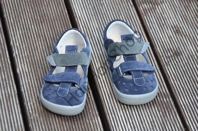 Beda barefoot BF 0001/SD/W LUCAS, sandálky, kožené, chlapecké, suchý zip, modrá/šedá