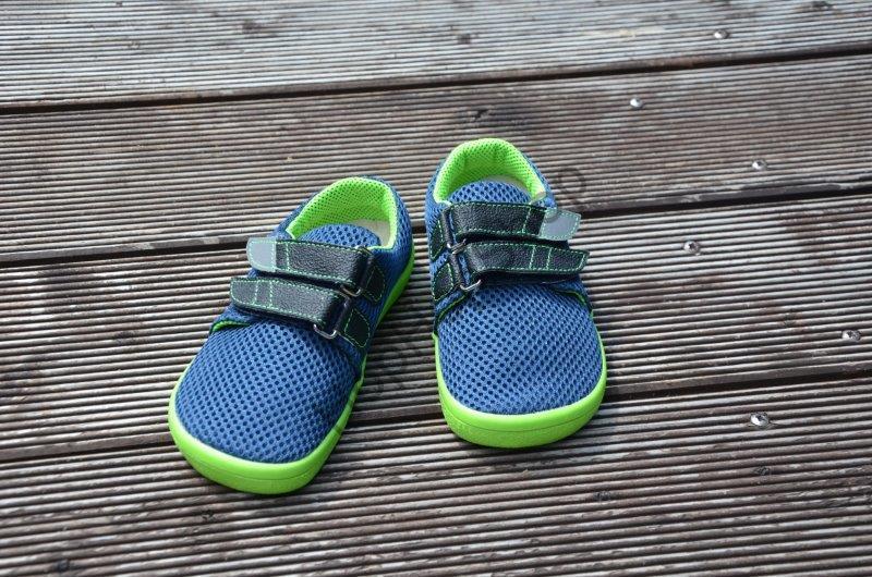 Beda barefoot BF 0001/ST/W BLUE LIME léto, síťovina, nízké, chlapecké, 2x suchý zip, modrá/limetková