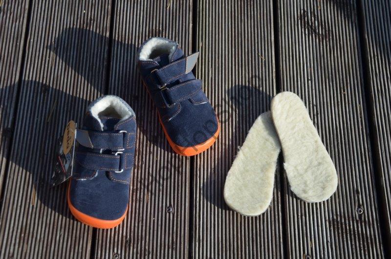 Beda barefoot BF 0001/W/MK BLUE MANDARIN zima, kožené, kotníkové, membrána, zateplení, chlapecké, 2SZ