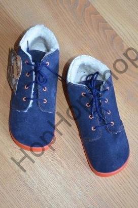 Beda barefoot BF 0001/MK BLUE MANDARIN celoroční, kožené, kotníkové, membrána, kožíšek, tkaničky