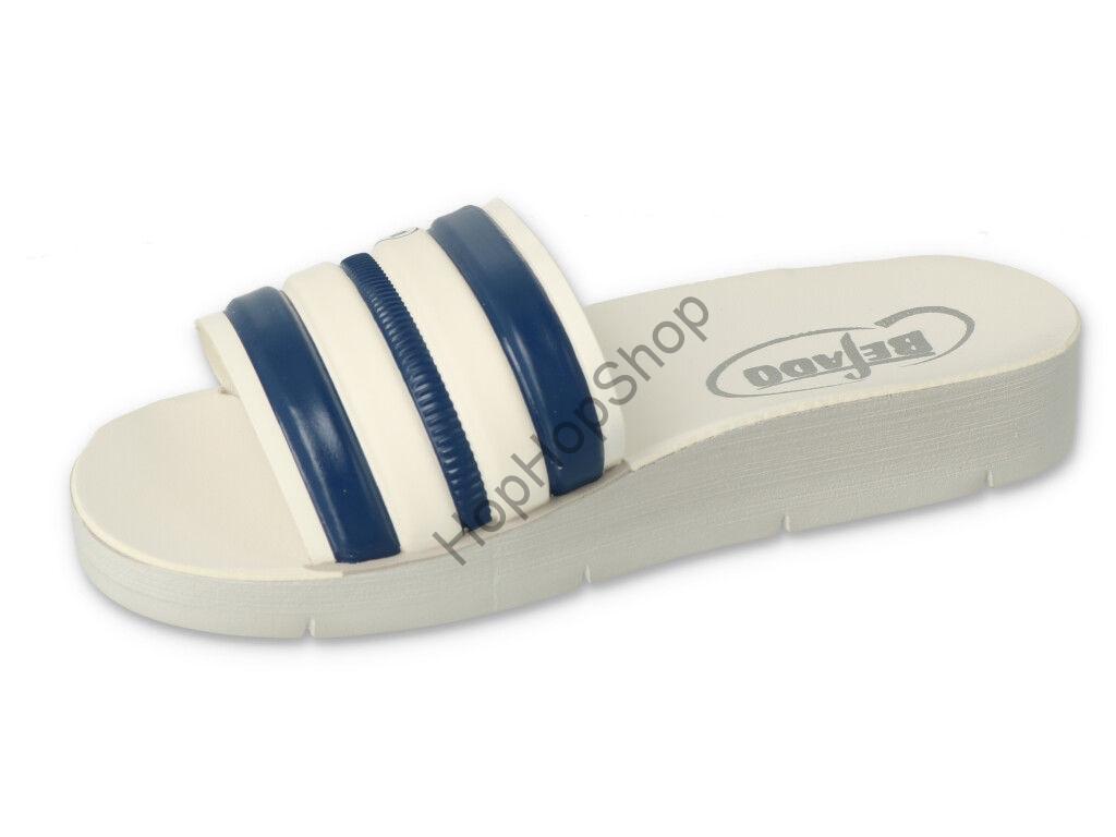 Befado CLIP 067Y003 pantofle dětské bílé / modré proužky