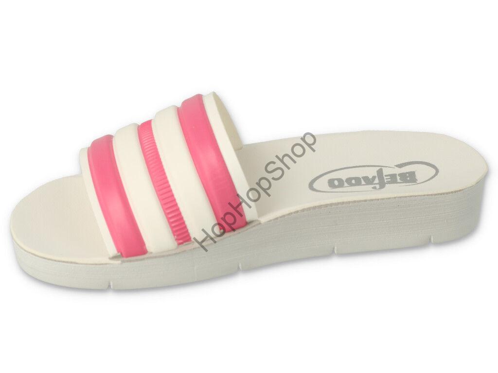 Befado CLIP 067Y002 pantofle dětské dívčí bílé / růžové proužky