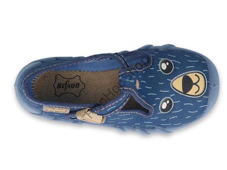 Befado Speedy 110P439, chlapecké, bačkorky, modré, medvěd, pevná kožená stélka