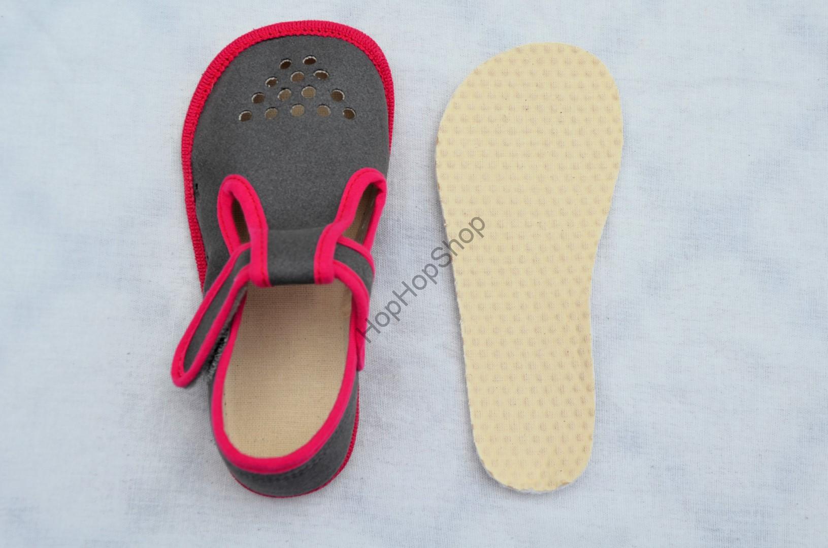 Beda barefoot 060010/W/PF/B bačkorky, dívčí, ŠEDÁ/RŮŽOVÁ, PINK