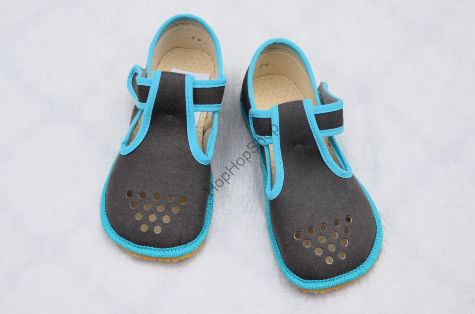 Beda barefoot 060010/W/PF/B bačkorky, dívčí, ŠEDÁ/TYRKYSOVÁ, TURQUOISE