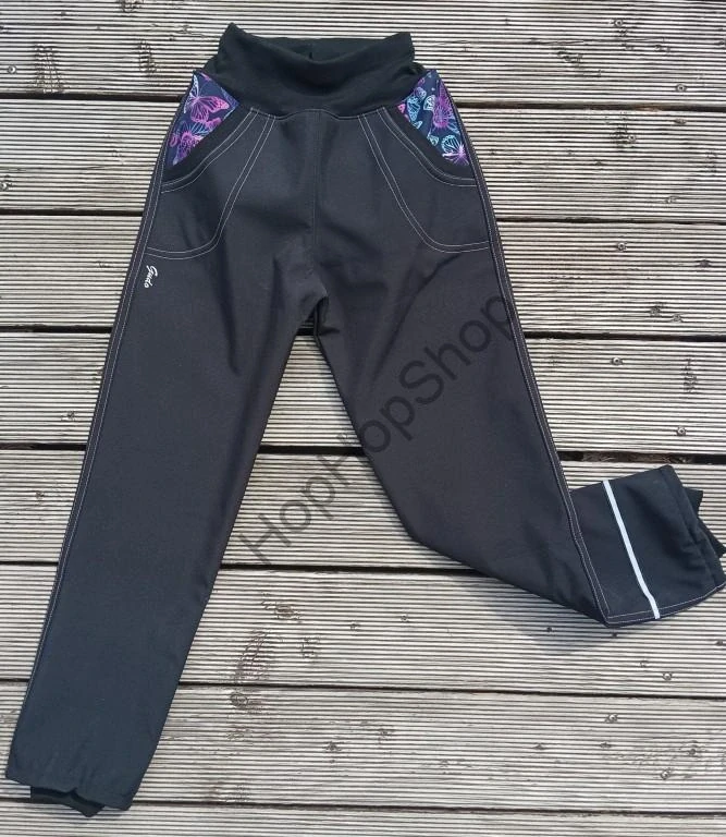GUDO Softshellové kalhoty, ZIMA, fleece, dívčí, ČERNÉ / MOTÝLI, reflexní prvek