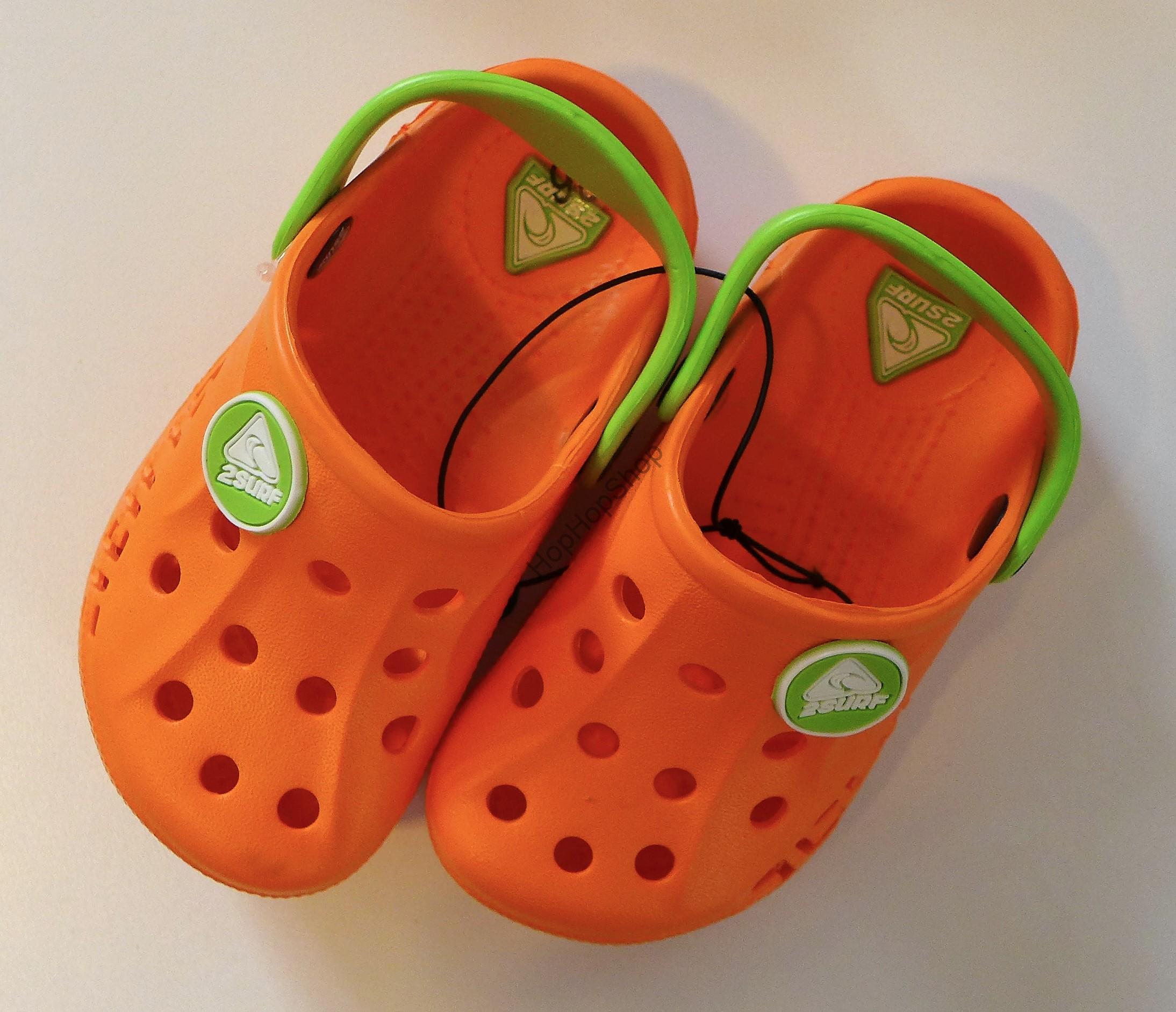 2Surf nazouváky, kroksy, oranžové, zelený pásek, vel. 29