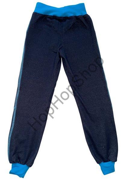 Tepláky GUDO riflový vzhled, modré prošívání, 98% bavlna