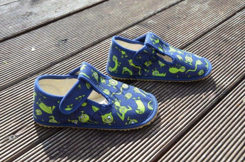 Beda barefoot 060010/W bačkorky, chlapecké, modré, příšerky