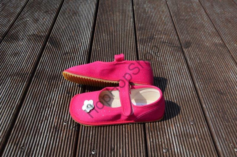 Beda barefoot 060010/BA baleríny/bačkorky, dívčí, růžové, třpytky, květinka
