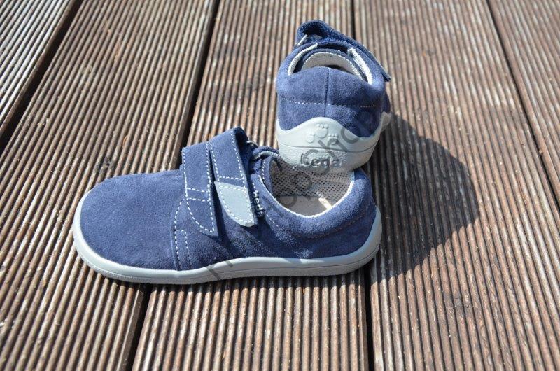 Beda barefoot BF 0001/W/N LUCAS celoroční, kožené, nízké, chlapecké, 2x suchý zip, MODRÉ