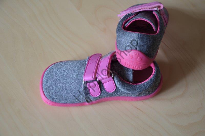 Beda barefoot BF 0001/W/N SOFT CANDY celoroční, softshellové, nízké, dívčí, suchý zip, šedá/růžová