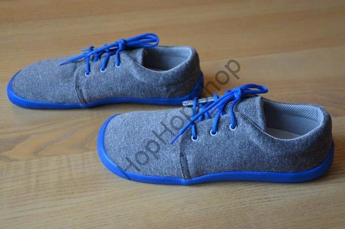 Beda barefoot BF 0001/N/SOFT SKY celoroční, softshellové, nízké, chlapecké, tkaničky, šedá/modrá