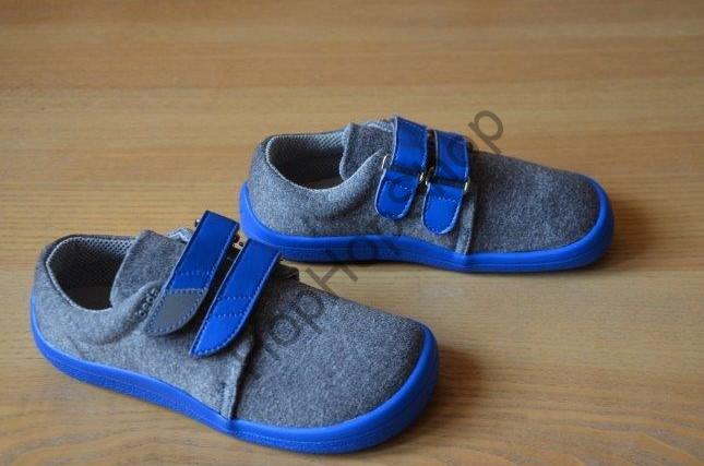 Beda barefoot BF 0001/W/N SOFT SKY celoroční, softshellové, nízké, chlapecké, 2x suchý zip, šedá/modrá