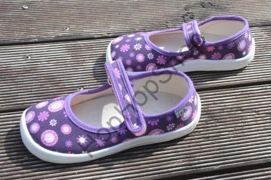 Beda barefoot BF 0001/BA VIOLET FLOWERS, balerínky, suchý zip, fialová/květy