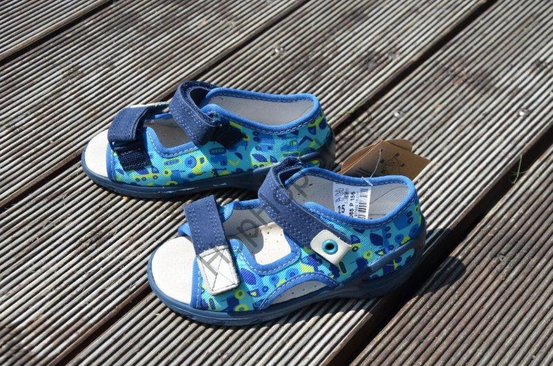 Befado Sunny 065P156 sandálky s koženou stélkou, modré, stavební auta