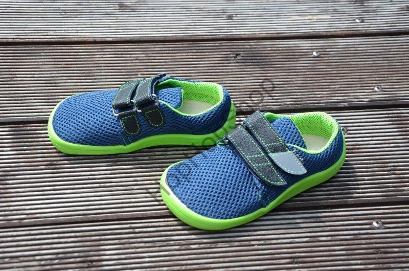 Beda barefoot BF 0001/ST/W BLUE LIME léto, síťovina, nízké, chlapecké, 2x suchý zip, modrá/limetková