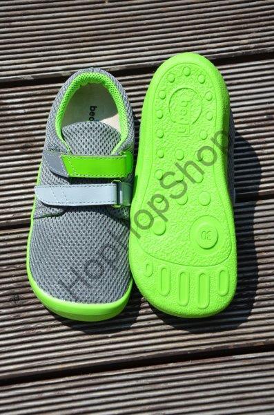 Beda barefoot BF 0001/ST/W LIME léto, síťovina, nízké, chlapecké, 2x suchý zip, šedá/limetková