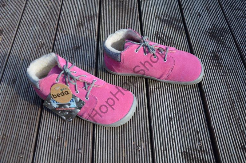 Beda barefoot BF 0001/MK REBECCA celoroční, kožené, kotníkové, membrána, kožíšek, dívčí, tkaničky