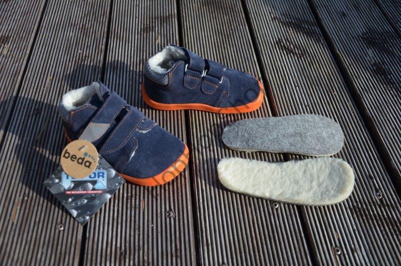 Beda barefoot BF 0001/W/MK BLUE MANDARIN zima, kožené, kotníkové, membrána, zateplení, chlapecké, 2SZ