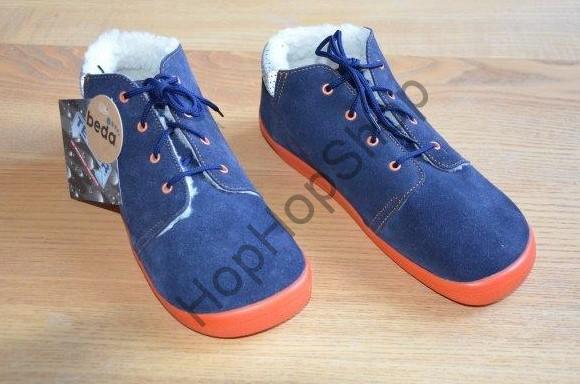 Beda barefoot BF 0001/MK BLUE MANDARIN celoroční, kožené, kotníkové, membrána, kožíšek, tkaničky