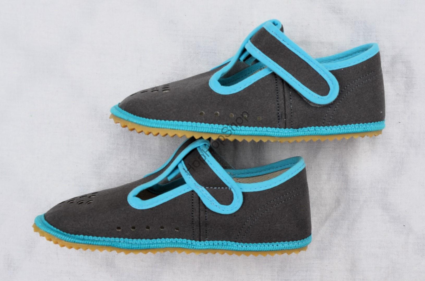 Beda barefoot 060010/W/PF/B bačkorky, dívčí, ŠEDÁ/TYRKYSOVÁ, TURQUOISE