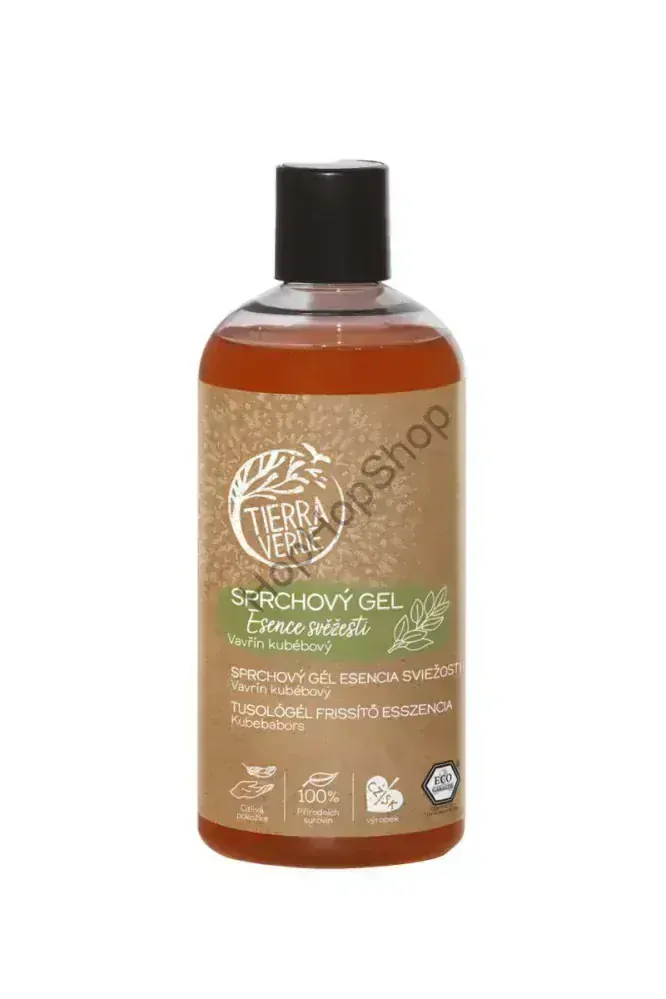 Tierra Verde Sprchový gel Esence svěžesti – Vavřín kubébový, Certifikát Ecogarantie, 230ml