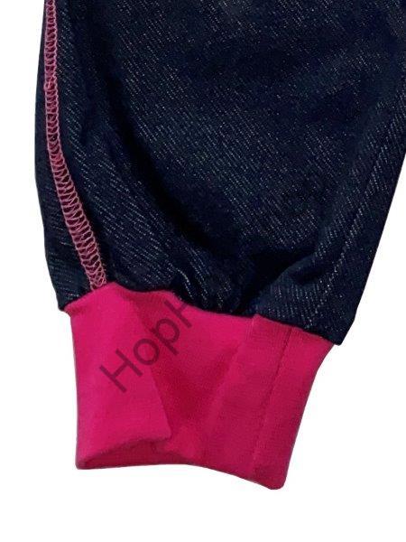 Tepláky GUDO riflový vzhled, zelené prošívání, 98% bavlna