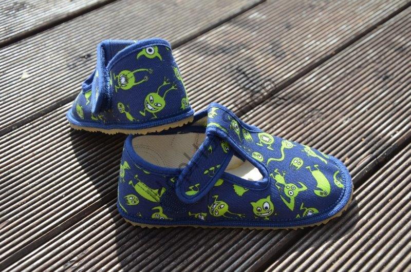 Beda barefoot 060010/W bačkorky, chlapecké, modré, příšerky