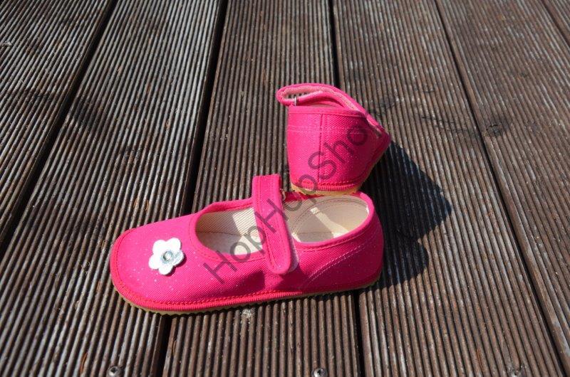 Beda barefoot 060010/BA baleríny/bačkorky, dívčí, růžové, třpytky, květinka