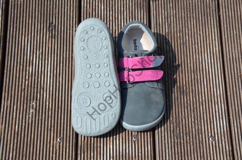 Beda barefoot BF 0001/W/N ISABEL celoroční, kožené, nízké, dívčí, 2x suchý zip, ŠEDÉ