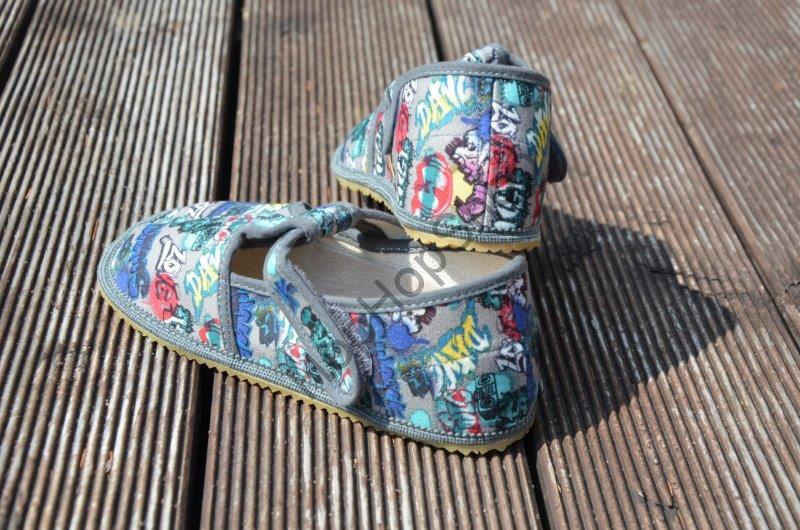 Beda barefoot 060010/W/02 SLIM bačkorky, chlapecké, šedé, GRAFITTI